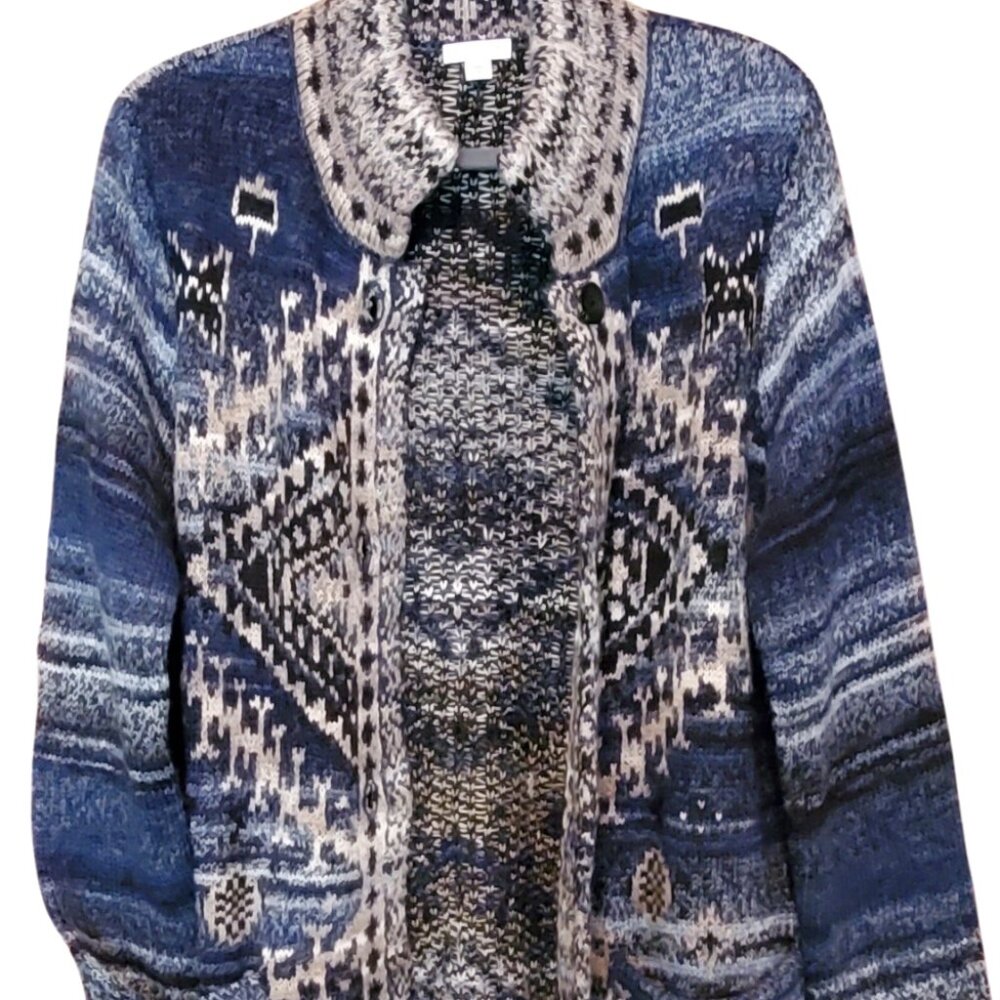 J. Jill Chunky Knit Ikat Cardigan Sweater - Excellent Condition - Size M